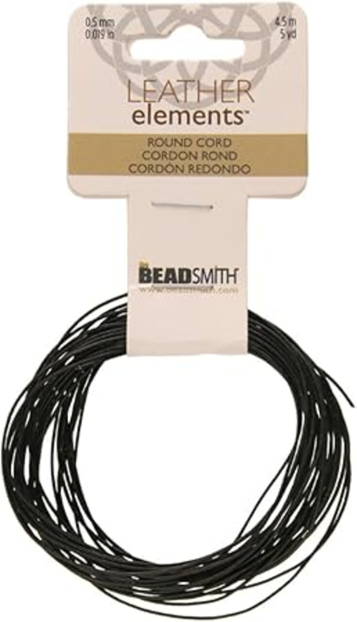 The Beadsmith Leather Cord – Black – .5mm Spool – 5 Yards/1.52 Meters – Indian Leather Thong Ideal for Braiding, Beading, Necklaces, Fine Lacing, Hair Accessories & DIY Jewelry Making